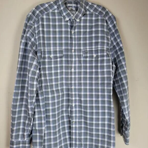 Lacoste Mens Button Down Shirt Size 40 Plaid Long Sleeve Classic Fit - Picture 6 of 13